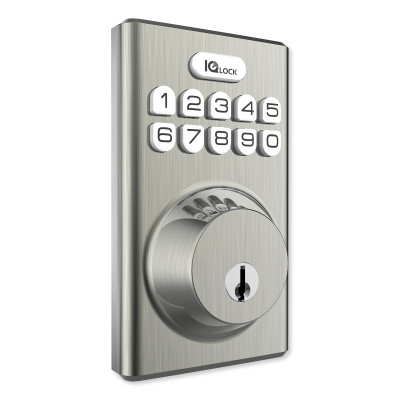 Qolsys IQ Lock-PG Push Button Deadbolt, Satin Nickel